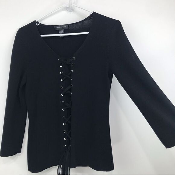 Cable & Gage Black Lace Up Stretch Knit Top - Picture 2 of 13